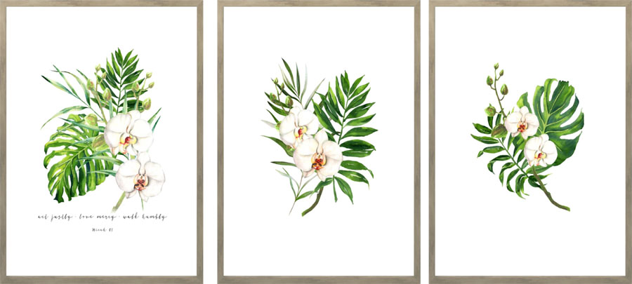 Set of 3 Orchid & Palm